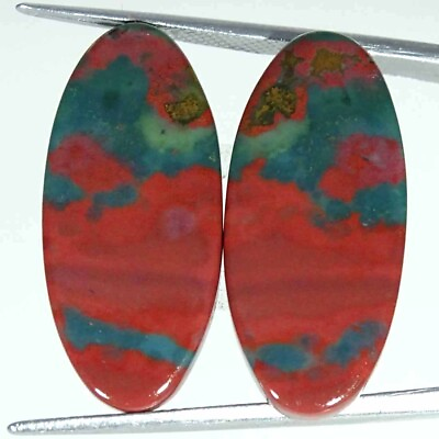 #ad 25.00 Cts Natural African Bloodstone Loose Gemstone Oval Cabochon Pair 12x27x4mm $6.99