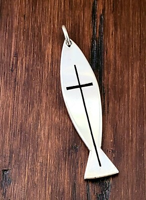 Retired James Avery Rare Cross in Fish Icthus Pendant OVER 2quot; Long $260.10