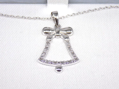 #ad Macys 1 10 cttw Diamond Pendant Christmas Bell Necklace 925 Sterling Silver 18″ $19.80