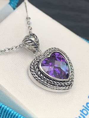 #ad Purple cubic zirconia heart Crystal silvertone￼￼￼ Necklace 16” new in box $20.00