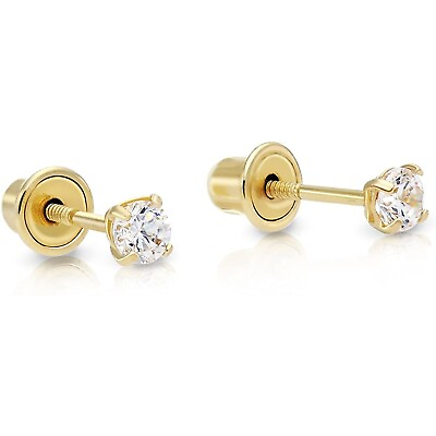 #ad Natural Genuine Diamond Stud Screw Back Earrings in 14k Solid Yellow Gold $74.10