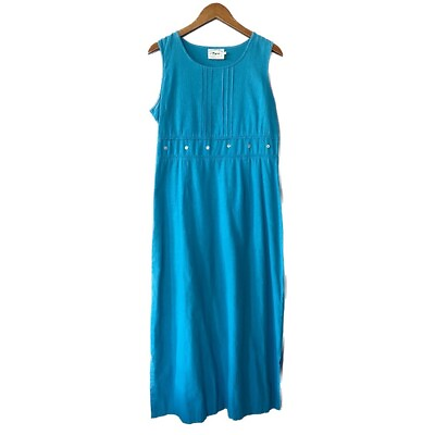 #ad Vintage Country Wear Casuals Blue Linen Lagenlook Maxi Dress Size Medium $32.00