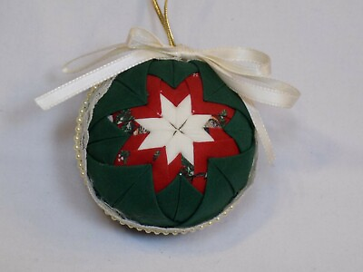 #ad Vintage Handmade Christmas Tree Ornament Ball Old Quilted Holiday Star Fabric $14.99