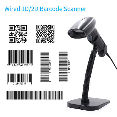 #ad Handheld USB 1D 2D QR Barcode Scanner Wired Bar Code w Stand fr Shop Store H1M5 $19.49