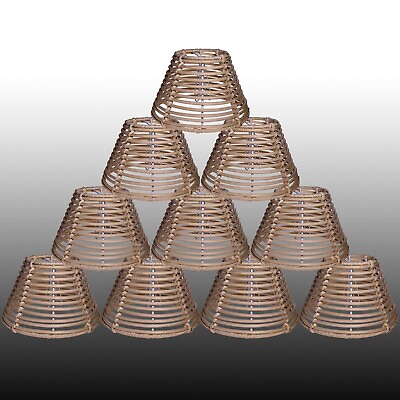 #ad Set of 10 Chandelier Shades rattan Mini Lamp Shade small wicker Clip on Lamp ... $93.68