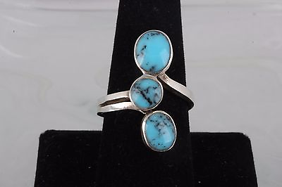 #ad STERLING SILVER ROW OF HORIZONTAL TURQUOISE STONES RING SIZE 9 925 FINE 3760B $45.00