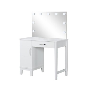 #ad GLITZY WHITE LED LIGHTS VANITY MAKEUP DRESSING TABLE STOOL BEDROOM FURNITURE SET $599.00