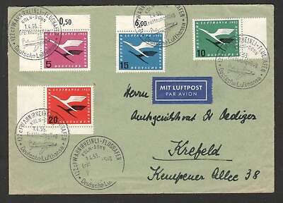 #ad GERMANY AIRMAIL COVER WITH SPECIAL POSTMARK PLANE MULTI FRANKED 1955. $34.00