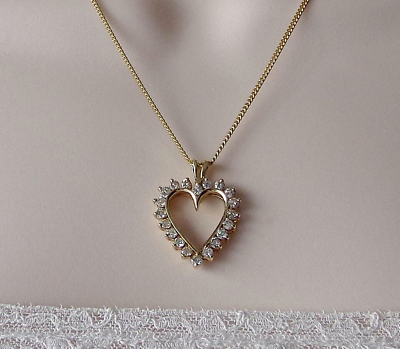 #ad 1Ct Real Moissanite Heart Shape Gorgeous Pendant Necklace 14k Yellow Gold Plated $113.24
