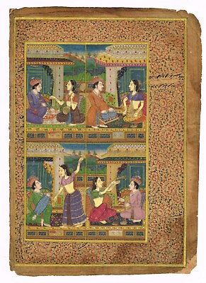 #ad Mughal Miniature Painting King Queen Indian Handmade Folk Art 7x9.5 Inches $488.99