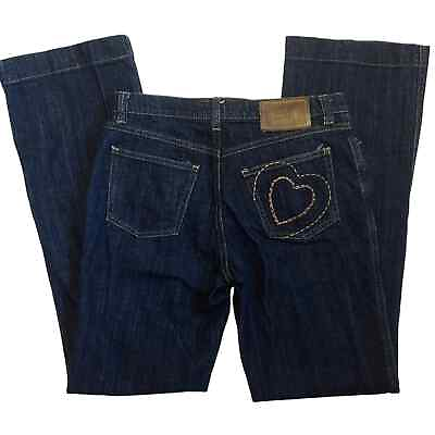 #ad Moschino Women’s Sz 26 VTG Y2K Rhinestone Heart Pocket Dark Wash Denim Jeans $79.95