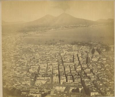#ad Naples Italy city panorama Vesuvius volcano antique albumen photo $40.00