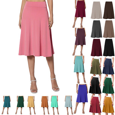 #ad Women#x27;s Casual High Waisted Soft A Line Skirt Solid Knee Length Skirt For Ladies $17.09