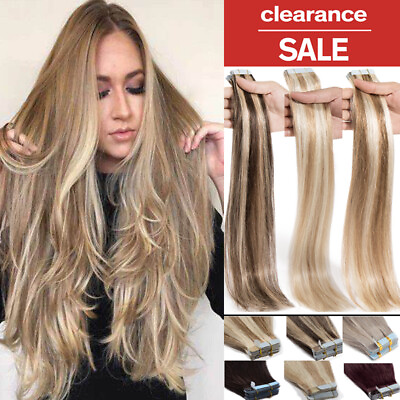 #ad Skin Weft 100% Real Remy Human Hair Tape In Extensions Highlight Ombre 20 60pcs $39.46