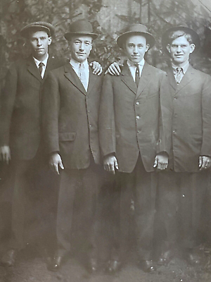 #ad 1910s RPPC: FOUR YOUNG MEN antique real photograph postcard AMERICANA Friendship $11.99