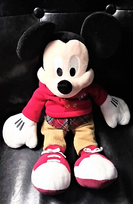 #ad Disney Park Mickey Mouse 18quot; Holiday Plush Red Snowflake Sweater $23.94
