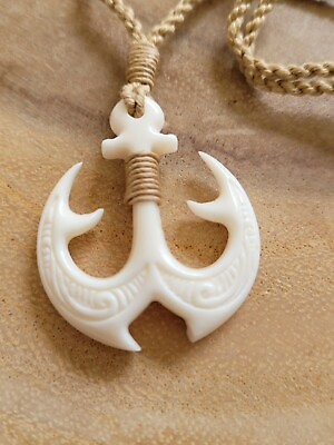 #ad Hawaiian Jewelry Tribal Anchor Buffalo Bone Carved Pendant Necklace Choker $16.95