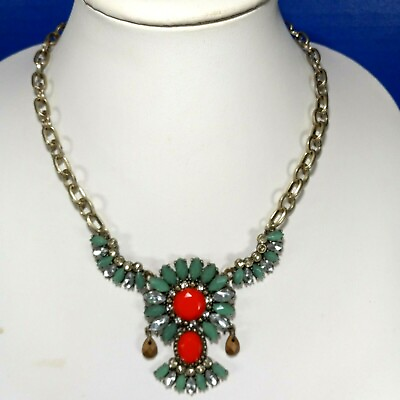 #ad Rhinestone Statement Necklace Green Coral Charming Charlie @ Lone*Star*Treasures $6.99