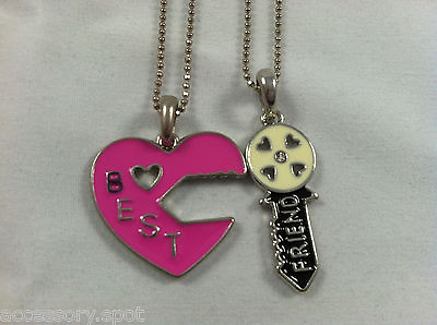 #ad BFF BEST FRIEND Heart amp; Key Pink amp; Black 2 Pendant 2 Necklace Friendship BFF $7.99