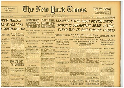 #ad 8 1937 August 27 Japanese Fliers Shoot British Envoy Shanghai Battle Looms $49.50