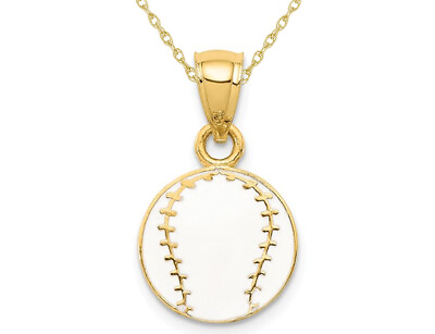 #ad 14K Yellow Gold Baseball Charm Pendant Necklace Charm with Chain $279.00