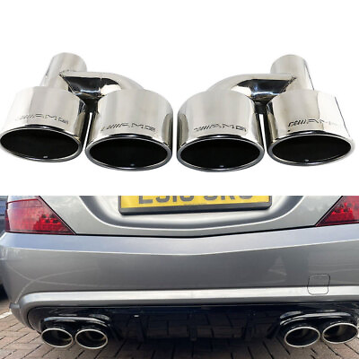 #ad Pair Engraved AMG Oval Dual Exhaust Tips For MERCEDES BENZ C class Universal $125.99