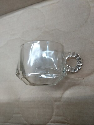 #ad Vintage Clear Hazel Atlas Punch Cup Square Bottom Boopie Bead Handle LL $6.00