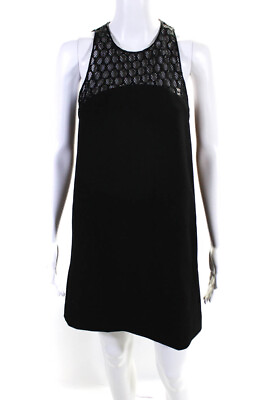 #ad Maje Womens Solid Net Mesh Illusion Neckline Sleeveless Swing Dress Black Size 1 $34.81