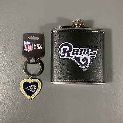#ad Los Angeles Rams NFL Lot Leather Flask insulated amp; Heart Keychain Sport Gift $9.99