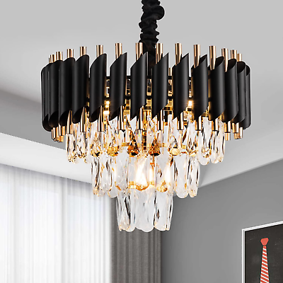 #ad #ad 15quot; 5 Light Modern Crystal Chandelier Light Fixtures 3 Tier Black Gold Luxury Ch $160.99