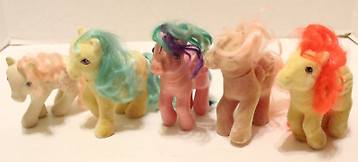 #ad 5 Vintage My Little Pony Lot Velvet Pink Purple White 80s Flocked Orange Pegasus $24.99