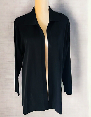 #ad Exclusively Misook Cardigan Women Size L Black Open Front $34.00