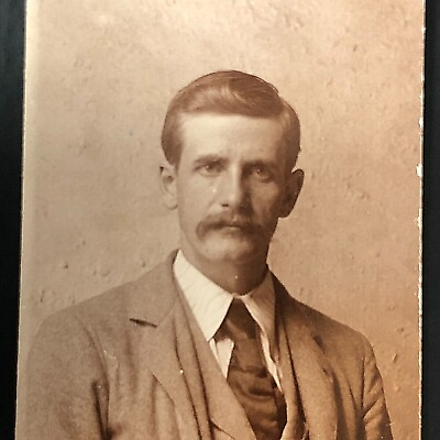 #ad Antique TINY Photograph Card Edwardian 1915 Handsome Older Gentleman Mustache $13.86