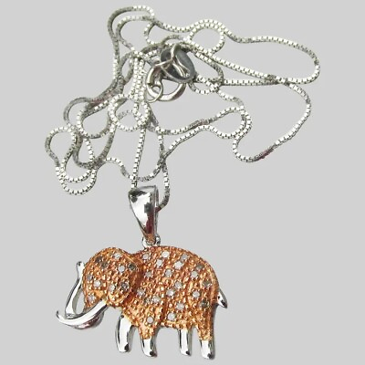 #ad Designer Signed Sterling Silver Genuine Diamond ELEPHANT Pendant Necklace MIB $49.95