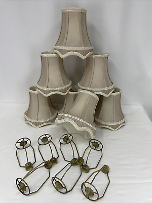 #ad Set 7 Large Chandelier Lamp Shades French Champagne Beige Taupe Faux Silk 7x7.5quot; $149.99