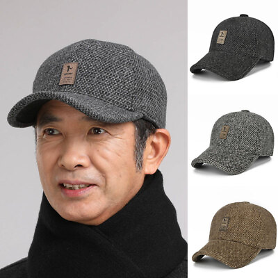 #ad Men#x27;S Warm Cap Autumn Winter Woolen Earmuffs Hat Thick Baseball Cap Mens Cap C $12.89