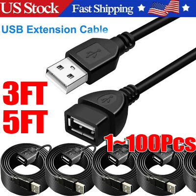 #ad High Speed USB USB Extension Cable USB 2.0 Adapter Extender Cord Male Female LOT $7.85