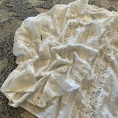 #ad XL New White Lace Long Sleeve Cottage Core Folk Blouse Top Womens Size X LARGE $54.50
