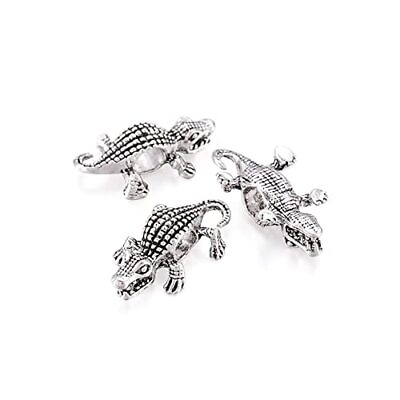 #ad 50Pcs Large Hole Silver Crocodile European Spacer Beads Tibetan Metal Animal $23.59