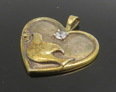 #ad GORHAM 925 Silver Vintage Topaz Serenity Prayer Dove Heart Pendant PT19145 $60.10
