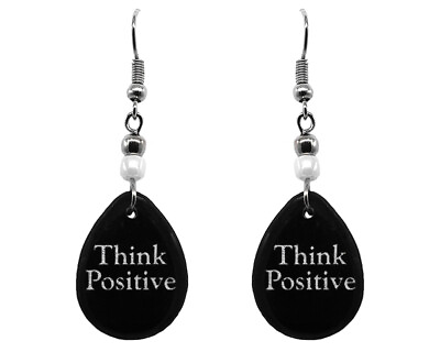 #ad Think Positive Teardrop Earrings Black White Inspirational Quote Women Jewelry $9.99