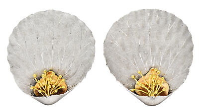 #ad Buccellati 18 Karat Two Tone White Yellow Gold Magnolia Petal Earrings $4950.00