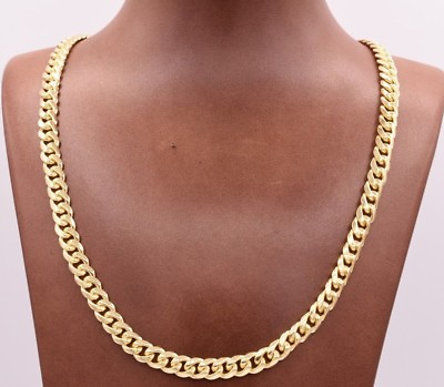 #ad 7mm Miami Cuban Box Lock Chain Necklace Solid 14K Yellow Gold Plated Silver 925 $290.78