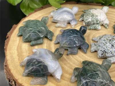 #ad 2quot; Moss agate sea turtle Natural Crystal Carved Statue Reiki Crystal Decor 1PC $37.72