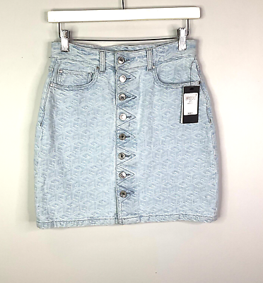 #ad Guess Mini Skirt Womens Size 27 Cube Midi Jean Stretch Denim Light Cube Blue $49.97
