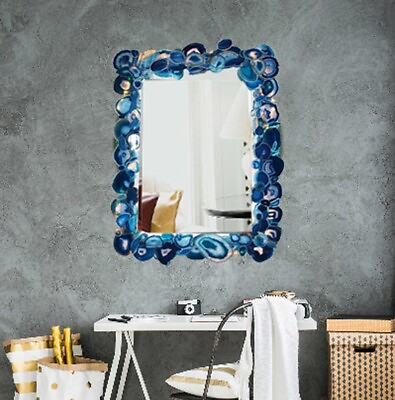 #ad Blue Agate Wall Mirror Crystal Healing Exclusive Wall Mirror for Living Room $480.00