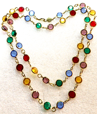 #ad VINTAGE STUNNING FACETED MULTICOLOR AUSTRIAN CRYSTAL LONG NECKLACE SIGNED $29.99