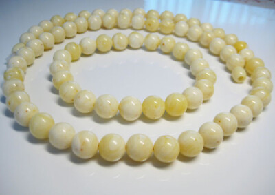 #ad Genuine White Round Beads Beautiful Baltic Amber Necklace Bracelet 36 gr. $129.99
