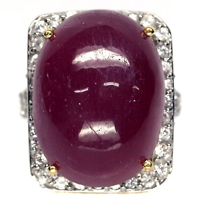 #ad 17 X 23 MM. Red Heated Ruby amp; White Zircon Ring Silver 925 Sterling Size 6.75 $299.00