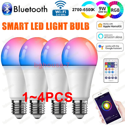 #ad 4 x WiFi Smart LED Light Bulb E27 RGBCW Color Dimmable Lamp for Alexa Google App $20.93
